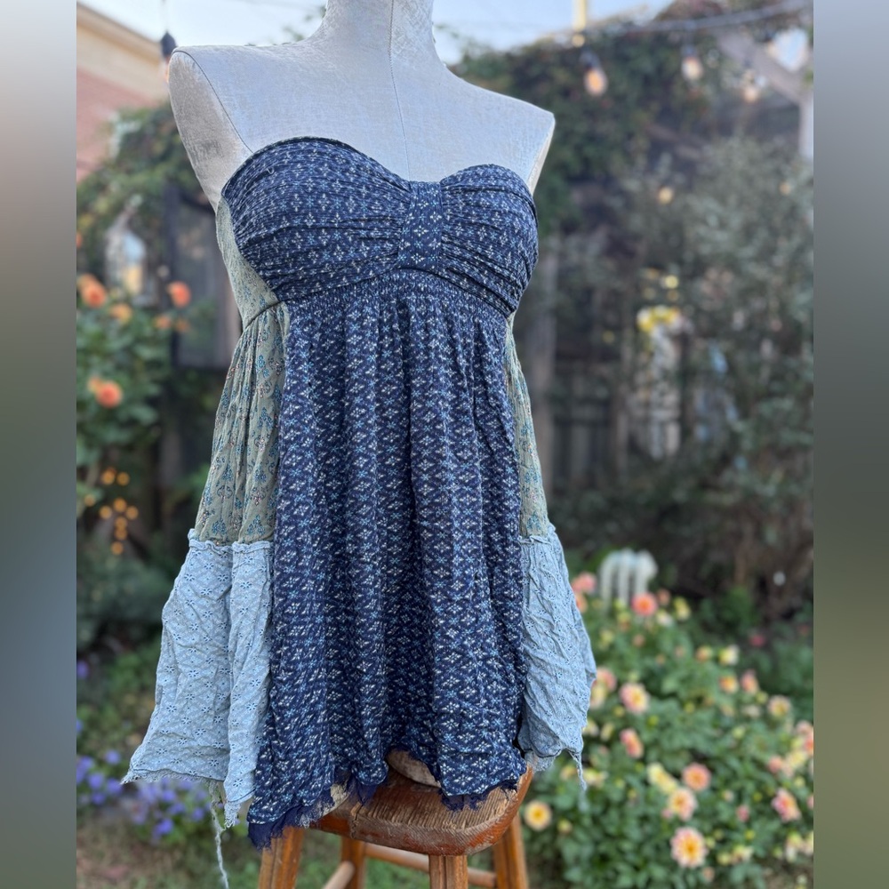 Free People Strapless Dress in Blue and Light Blue